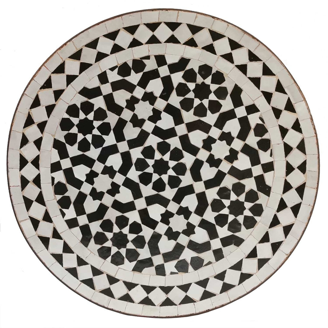 Mosaik-Beistelltisch Ø45cm schwarz weiß glasiert