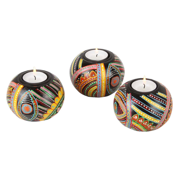 Oriental hand-painted tea light holders Aicha set of 3