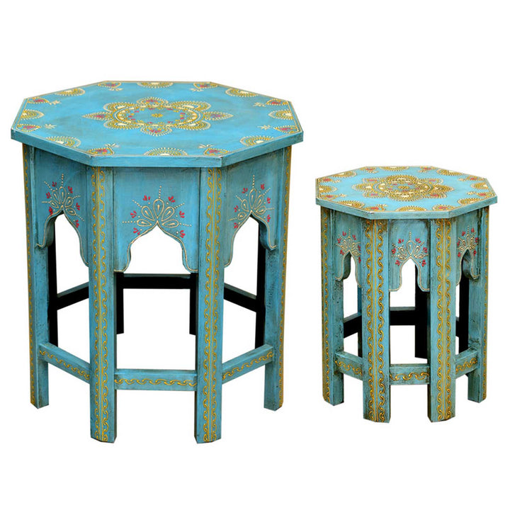 Oriental side tables Saada Blue set of 2