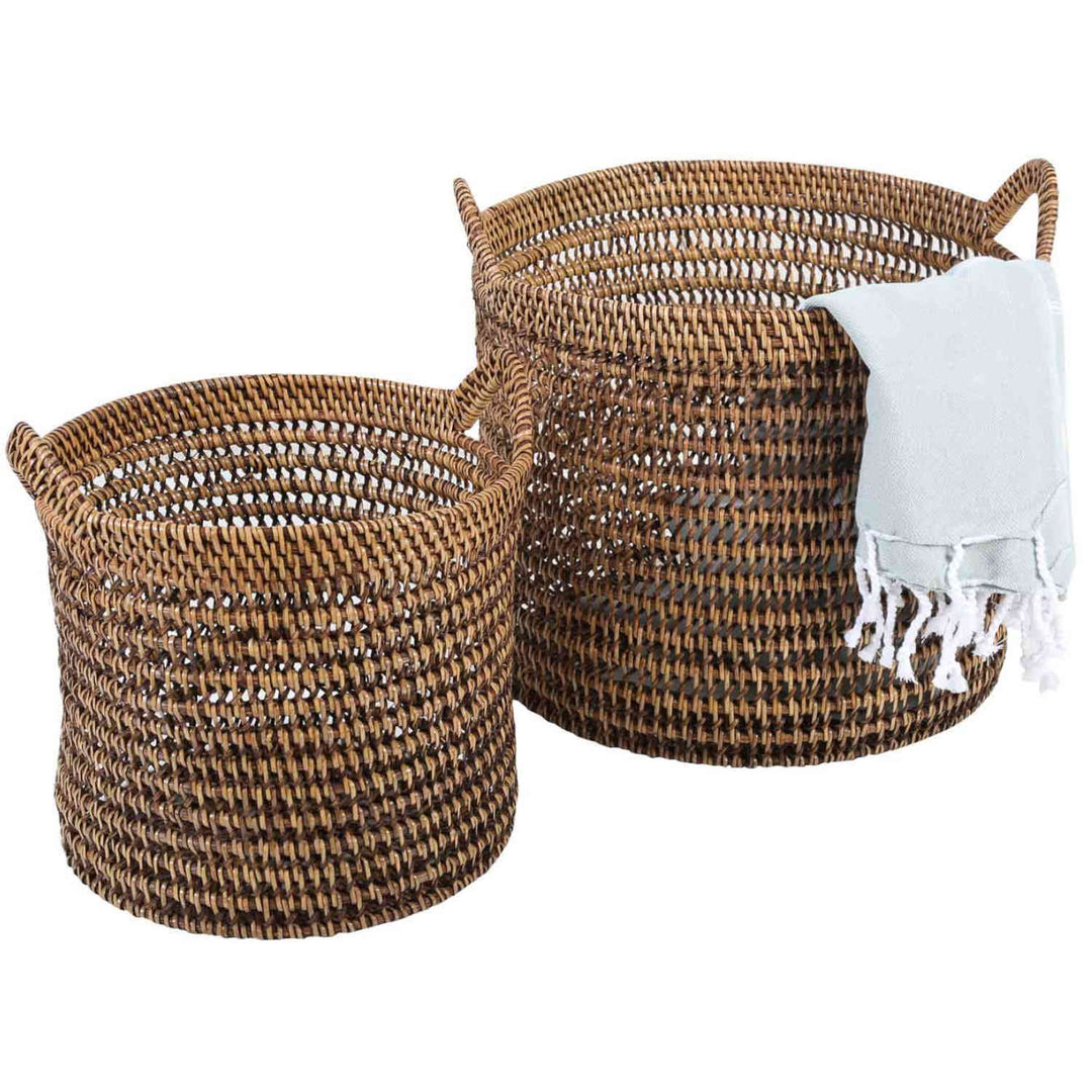 Rattan basket Eda brown with handle