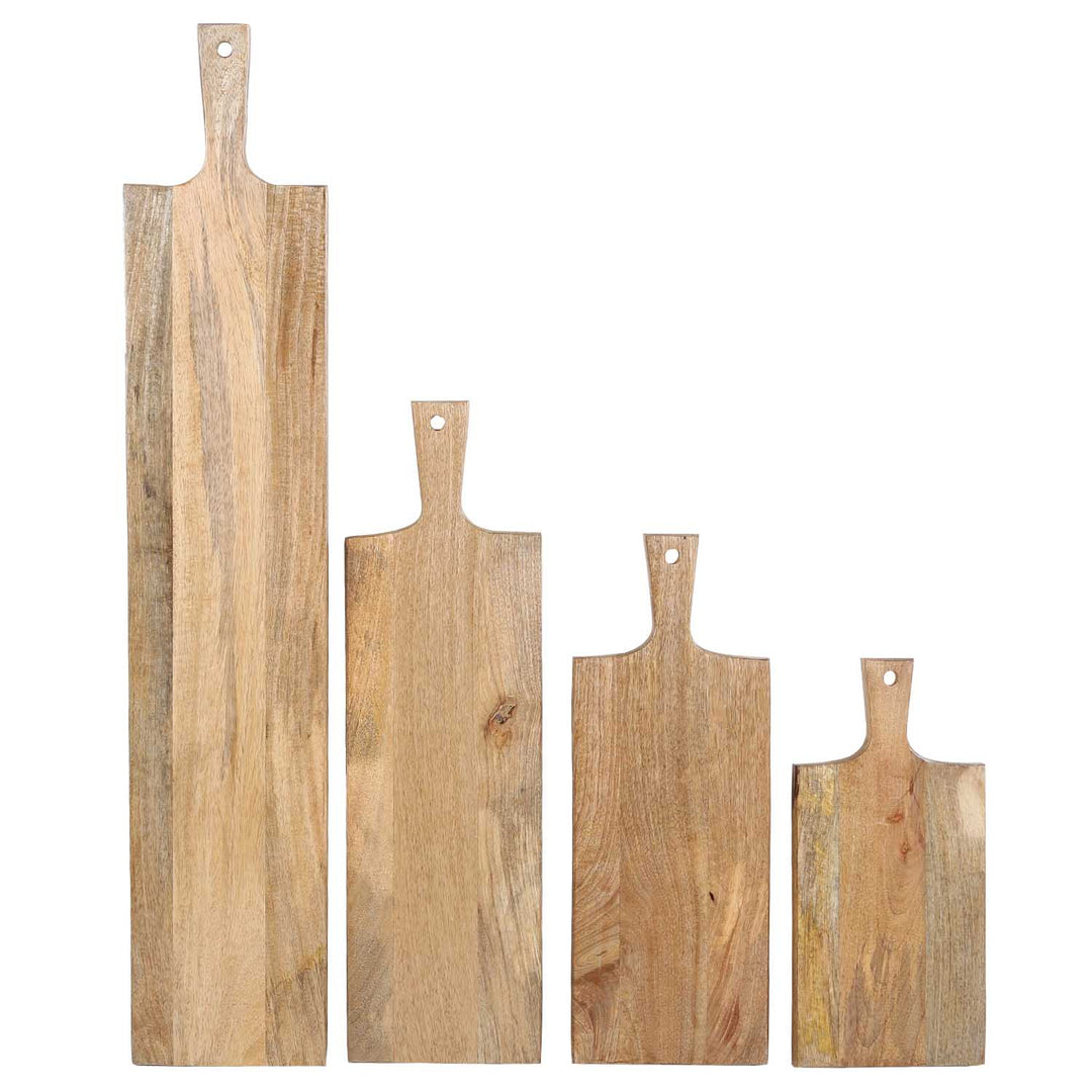 Wooden serving board with handle, set of 4