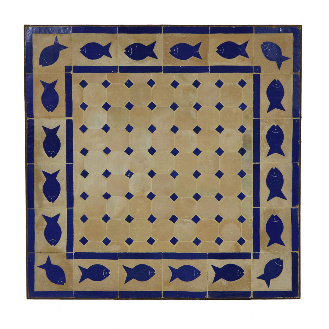 Mozaïek tafel 60x60 vis blauw