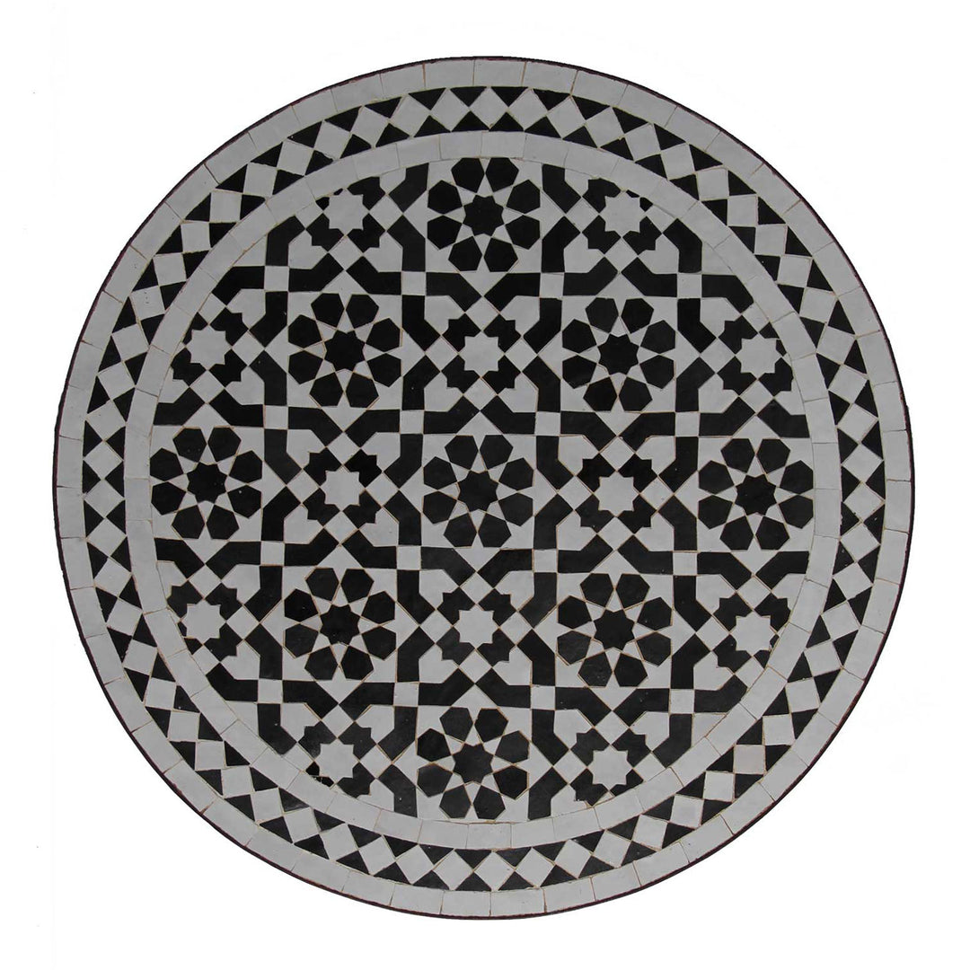 Mosaic Bistro Table 70 Round Black White Glazed