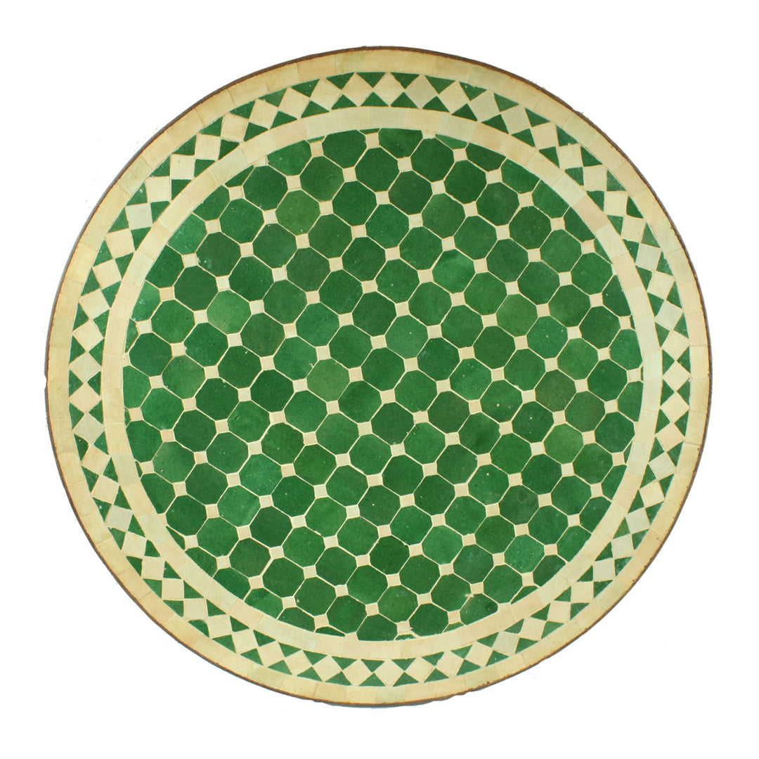 Mosaiktisch aus Marokko - Rund - Grün weiß glasiert - M60-30
