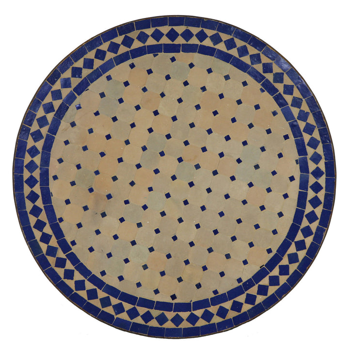 Mozaïek bistrotafel rond 70 cm blauw/ruit
