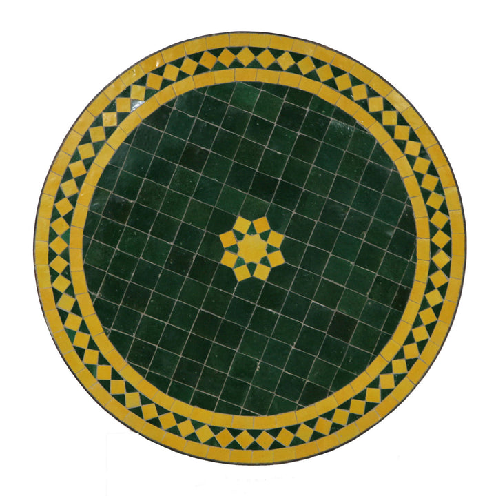 Mosaiktisch aus Marokko - Stern-Grün-Gelb - Rund -M60-20