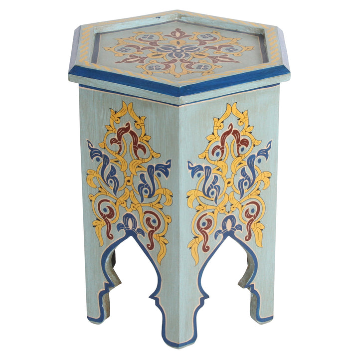 Moroccan wooden side table Rakia light blue