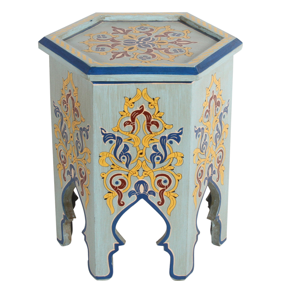Marokkanischer Holz Beistelltisch Rakia Hellblau