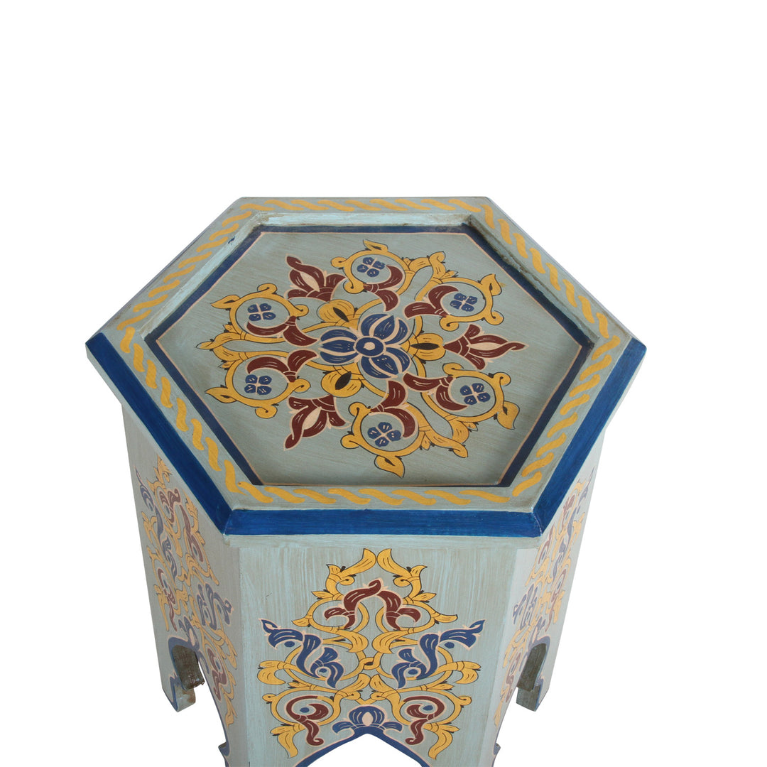 Moroccan wooden side table Rakia light blue