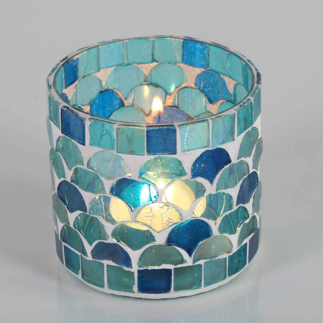 Marokkanisches Mosaik Windlicht Rayan Hellblau